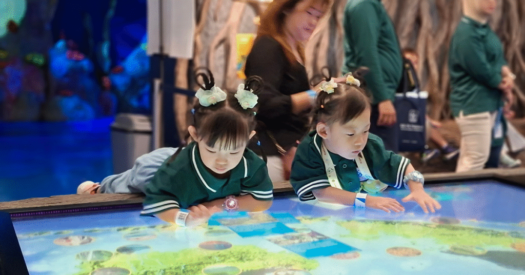 anak tk presiden belajar melalui media interaktif di jakarta aquarium